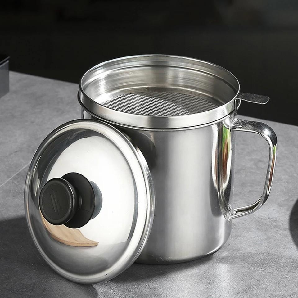 Bình Lọc Dầu Ăn 1,5L INOX 304. Lọc dầu ăn xả bỏ cặn, Ca lọc dầu ăn, Bình đựng dầu, hũ chứa đựng dầu mỡ lọc cặn dầu chiên