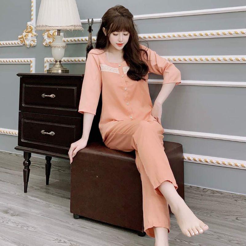 Quần áo mặc nhà cổ sen cao cấp phối lụa đẹp