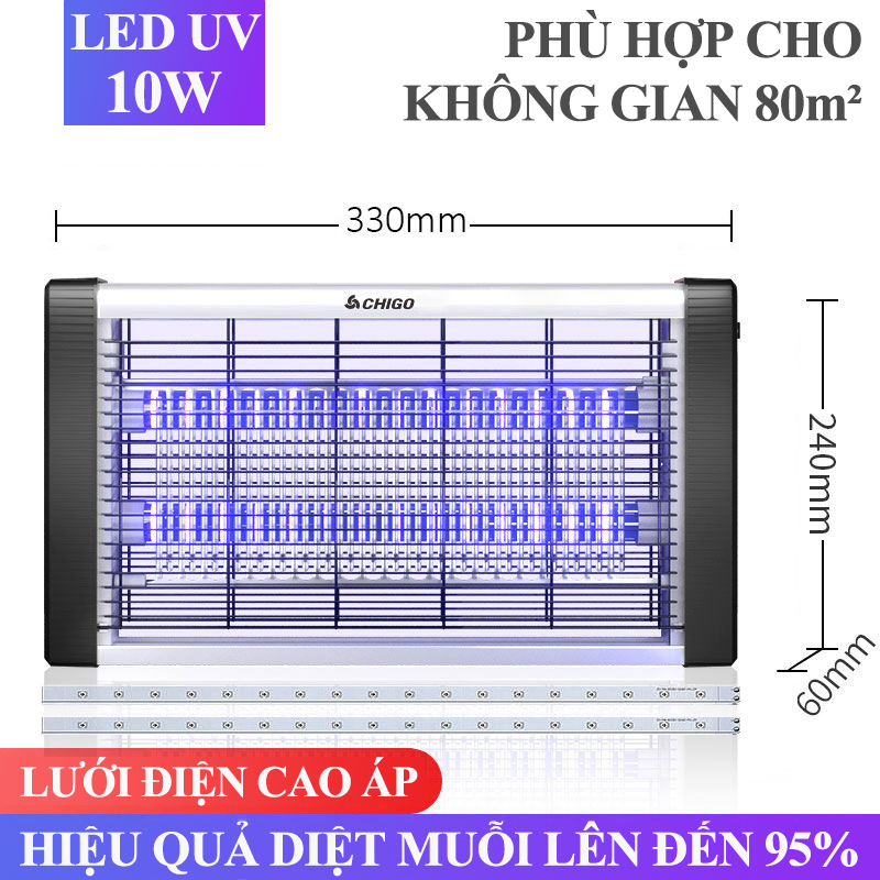 Đèn bắt muỗi UV diệt muỗi bằng lưới điện cao áp loại ngang cỡ lớn ZG-SY01 treo tường thu hút côn trùng không tạo mùi không độc hại