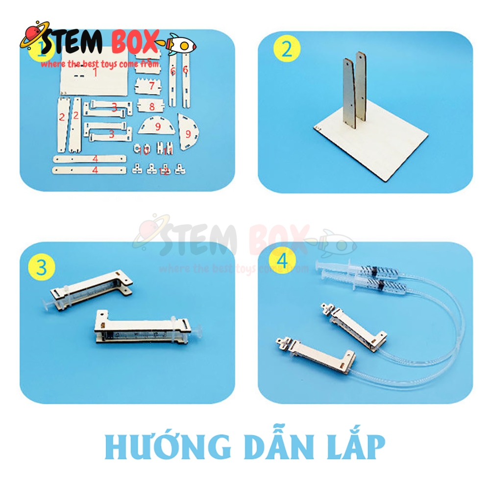 Đồ chơi khoa học bộ lắp ghép máy xúc thủy lực bằng gỗ - Trò chơi DIY STEM BOX