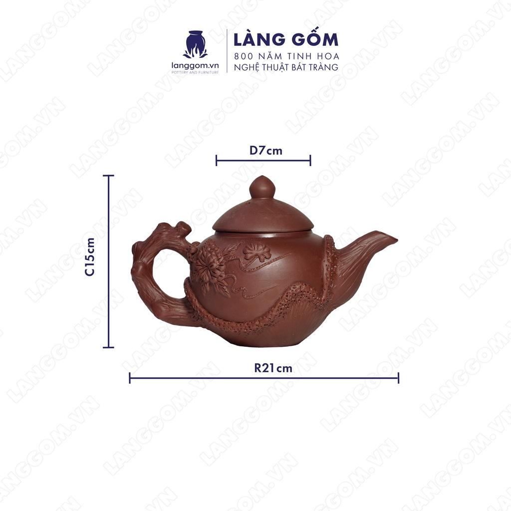 Bộ ấm chén đất nung gốc cây + khay 2 tầng - Men mộc - Gốm sứ Bát Tràng - langgom.vn