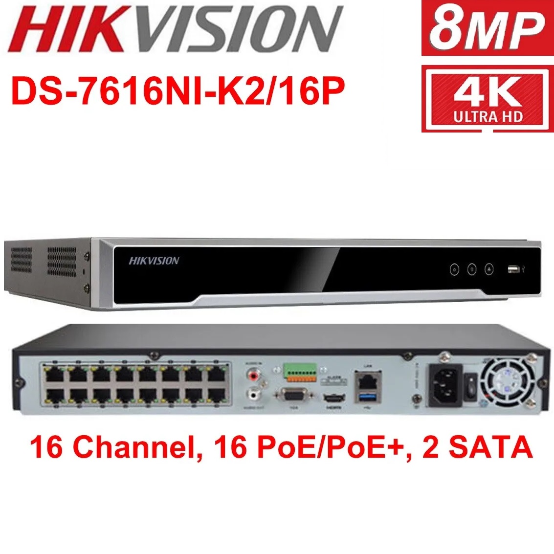 Đầu ghi hình camera IP 16 kênh 2K H265+ Hikvision DS-7616NI-K2/16P - Hàng Nhập Khẩu