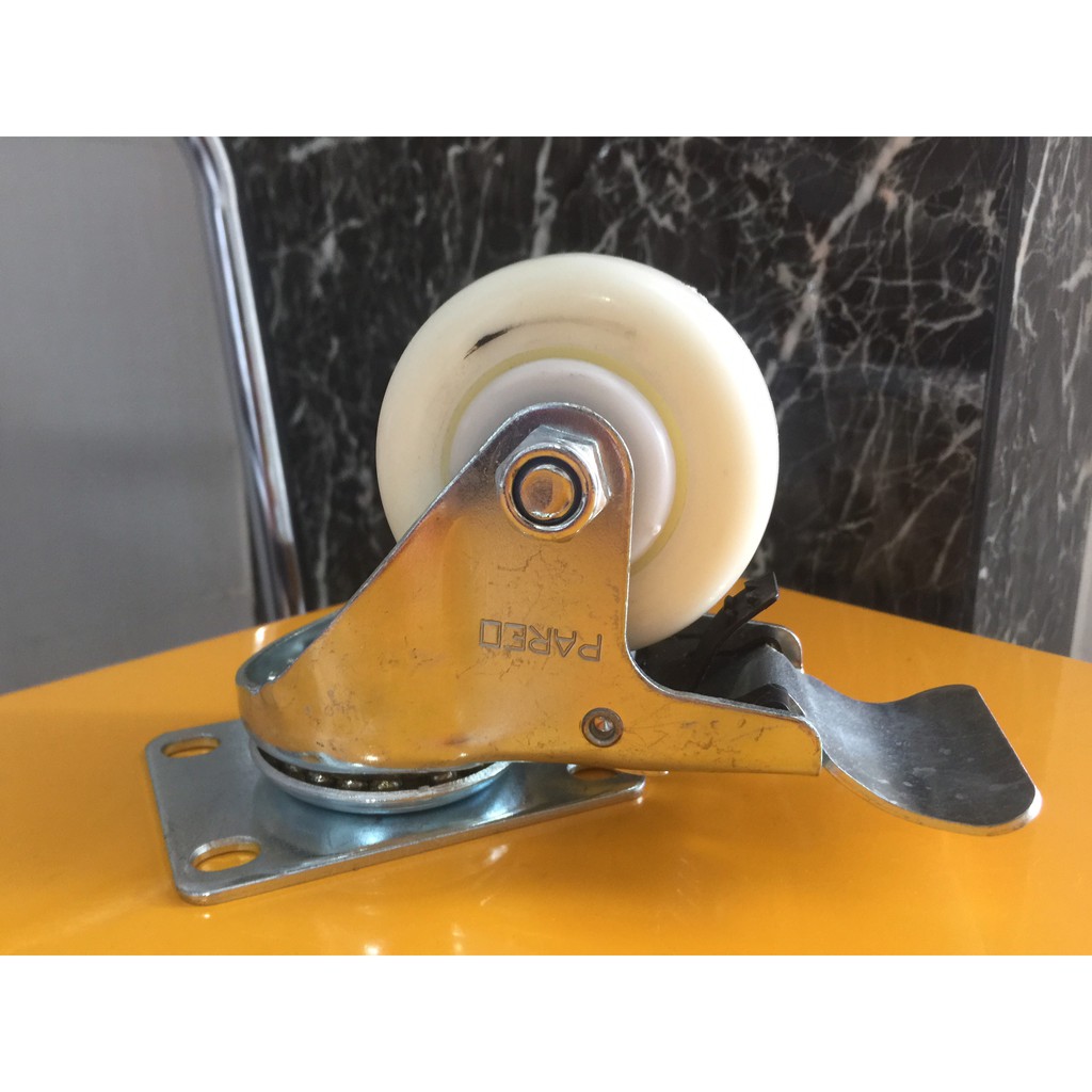Bánh xe đẩy nhựa trắng PP Eco càng thép xoay 360 độ có khóa 75-100-125mm - Happy Move Thái Lan