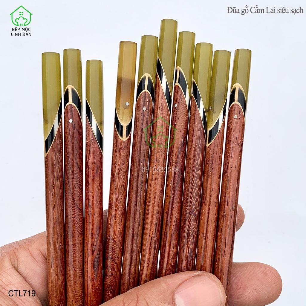 Đũa Cẩm Lai Cẩn Thạch Màu Sừng HAHANCO Bộ 10 Đôi - Gỗ Mộc Vân Đẹp