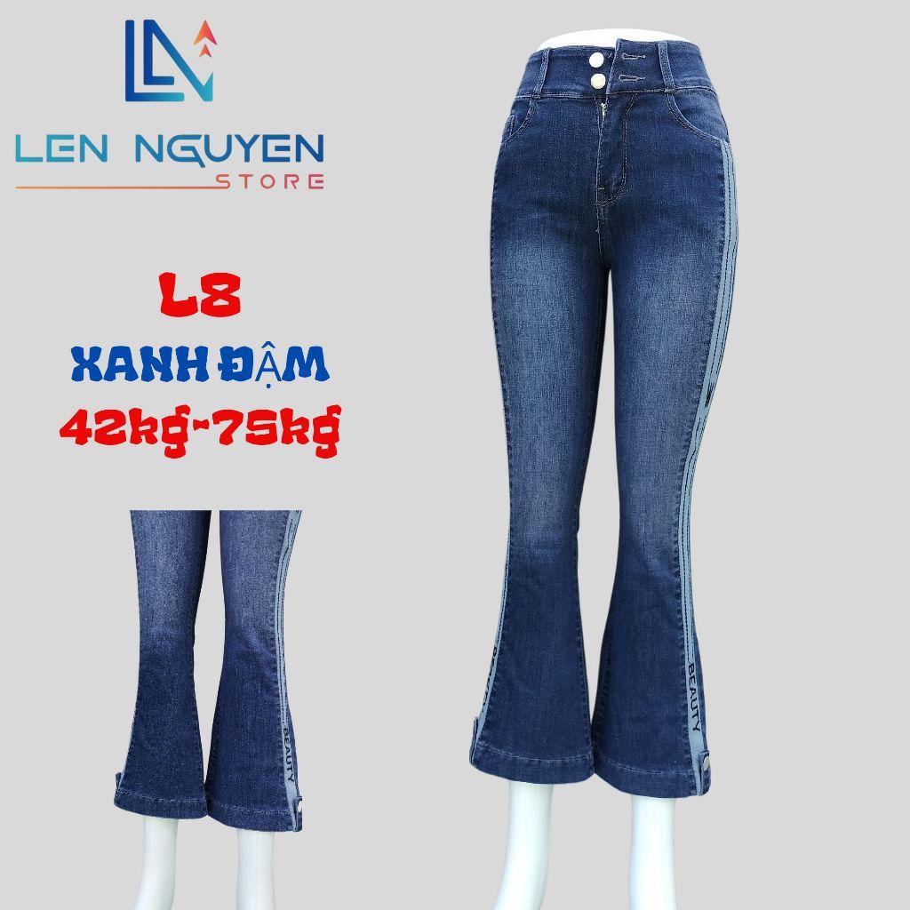 L8_Quần jean nữ, loe, lưng cao, quần bò nữ dáng ôm, quần rin nữ có big size, cho 42kg đến 75kg,LEN NGUYEN STORE - Xanh Nhạt