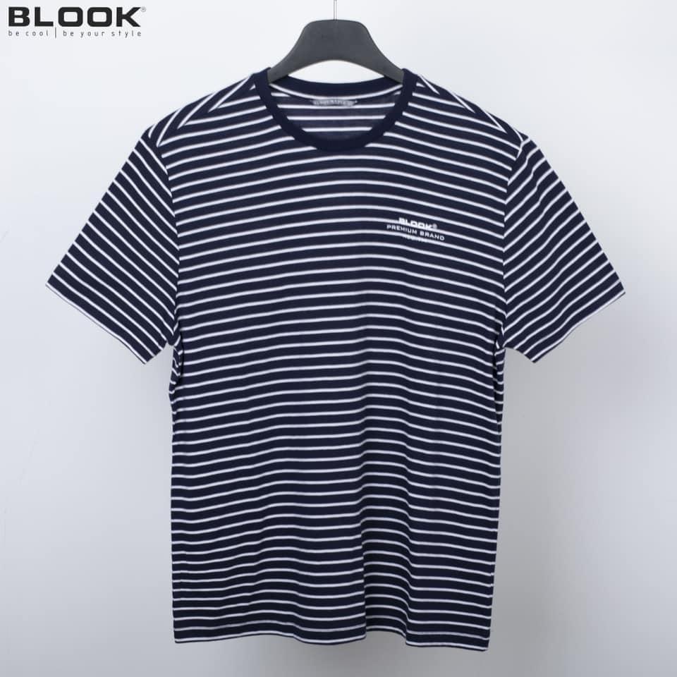 Áo thun cổ tròn nam BLOOK vải cotton sọc thời trang co giãn tốt bển màu mã 44055 (HÌNH THẬT