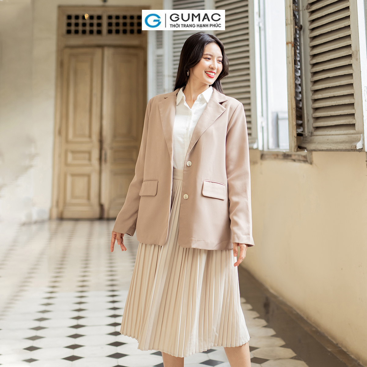 Áo blazer nữ 1 lớp đệm vai mỏng công sở thanh lịch sang trọng thời trang GUMAC AD07055