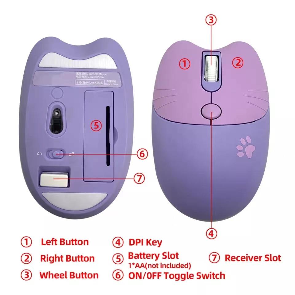 [Tặng 3 pin tiểu, Sticker] Bộ Bàn Phím Chuột Không Dây 2.4G, Sử Dụng Cho Laptop, PC, Ipad, Bảo Hành 12 Tháng - Purple Cat