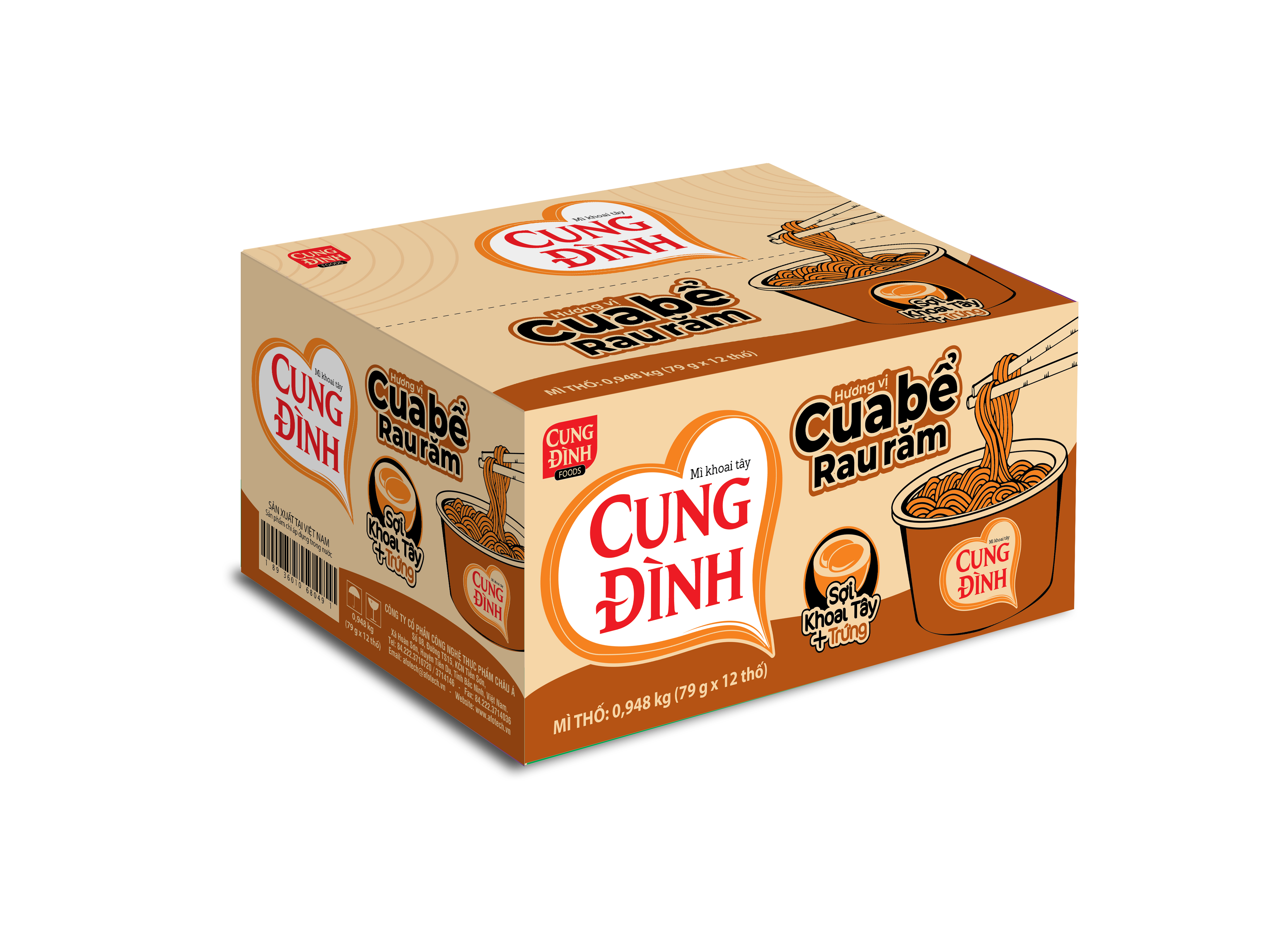 Thùng 12 Thố Mì Khoai Tây Cung Đình Hương Vị Cua Bể Rau Răm  (79g/Thố)