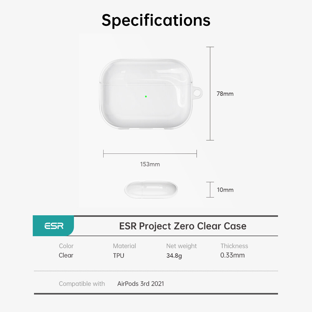 Bao Case ESR TPU Trong suốt dành cho AirPods 3 (2021) - Hàng Chính Hãng