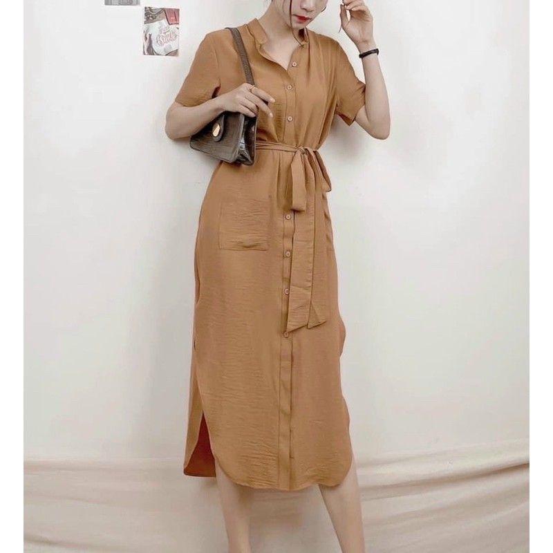 Đầm bầu sơ mi công sở tà bầu cột eo, Váy đầm form gọn cho mẹ mặc trước và sau sinh