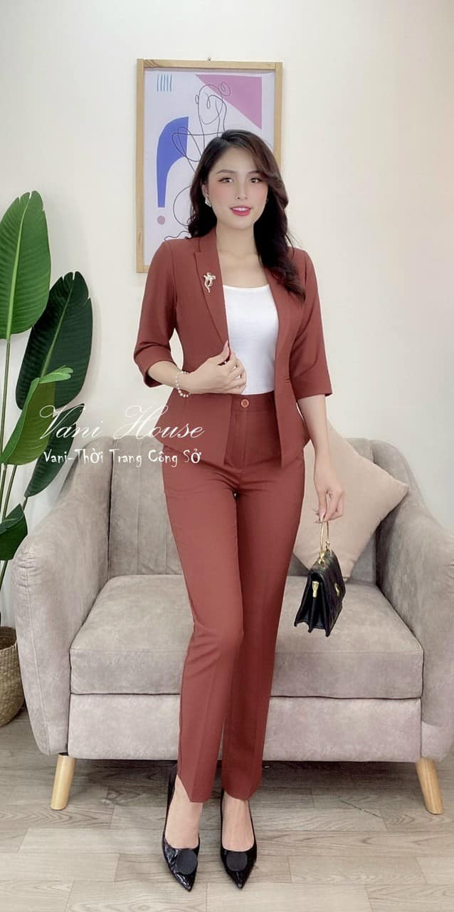 Set Bộ Vest Công Sở Nữ Tay Lỡ  Quần Dài