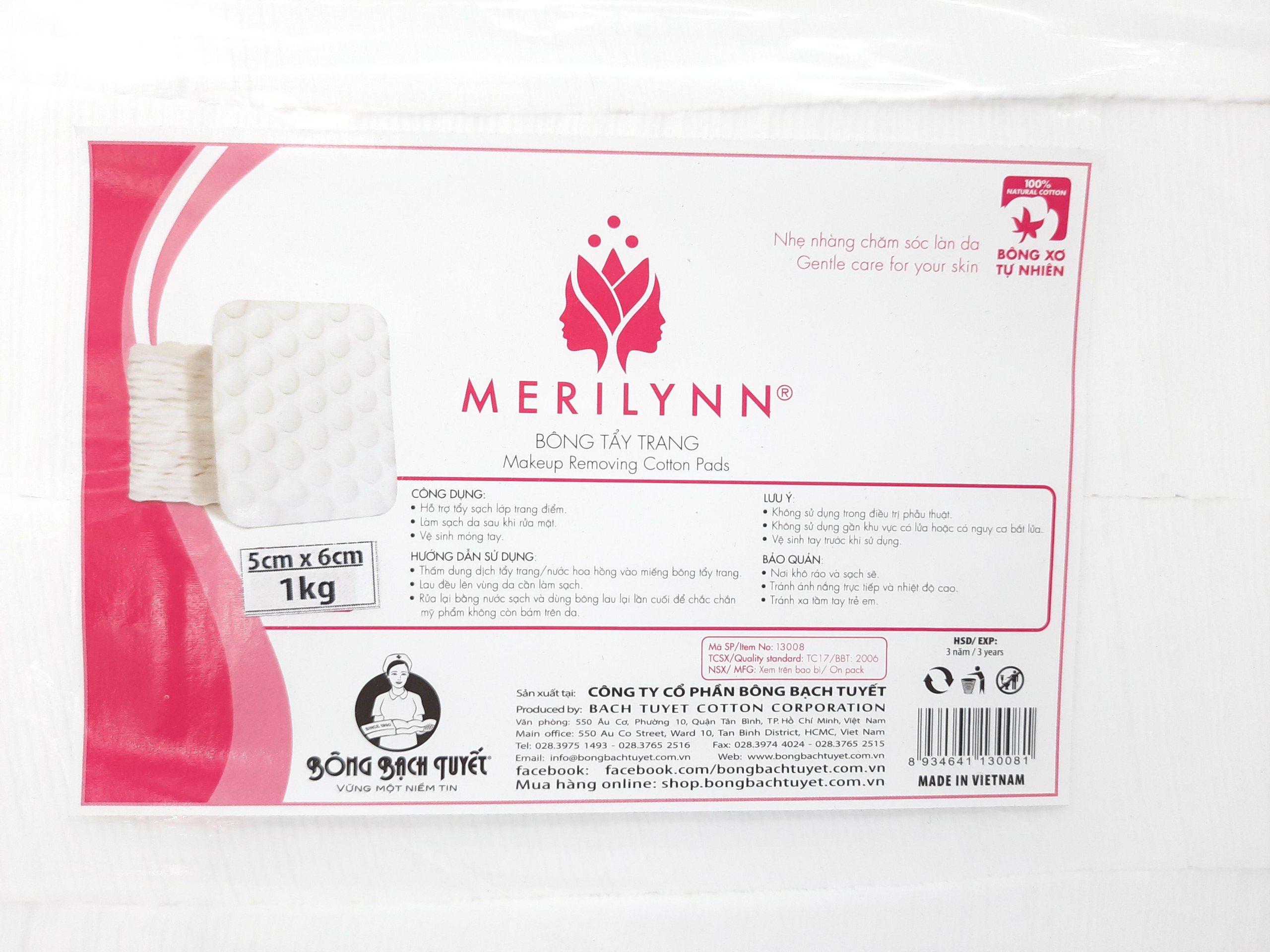 BÔNG TẨY TRANG BỀ MẶT MỊN MERILYNN GÓI 1KG (SIÊU TIẾT KIỆM)