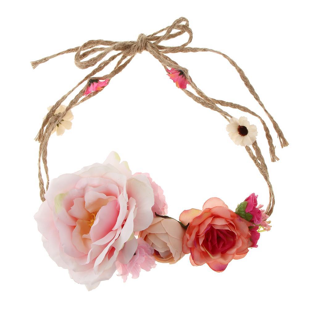 Peony Flower Handmade Headband Hair Wreath Floral Garland Headpiece Women