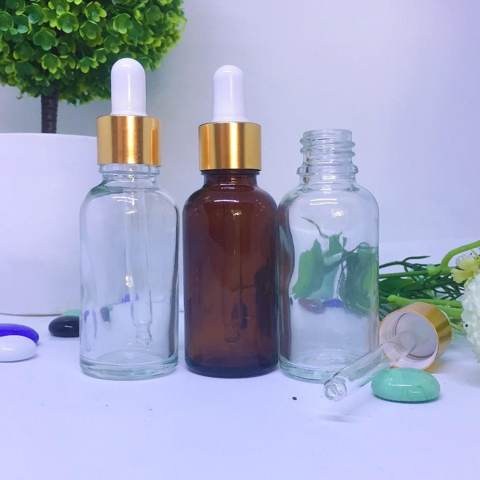 10 Chai thủy tinh serum TRONG và NÂU nắp bóp vàng 50ml _ChaiLoHuMyPham