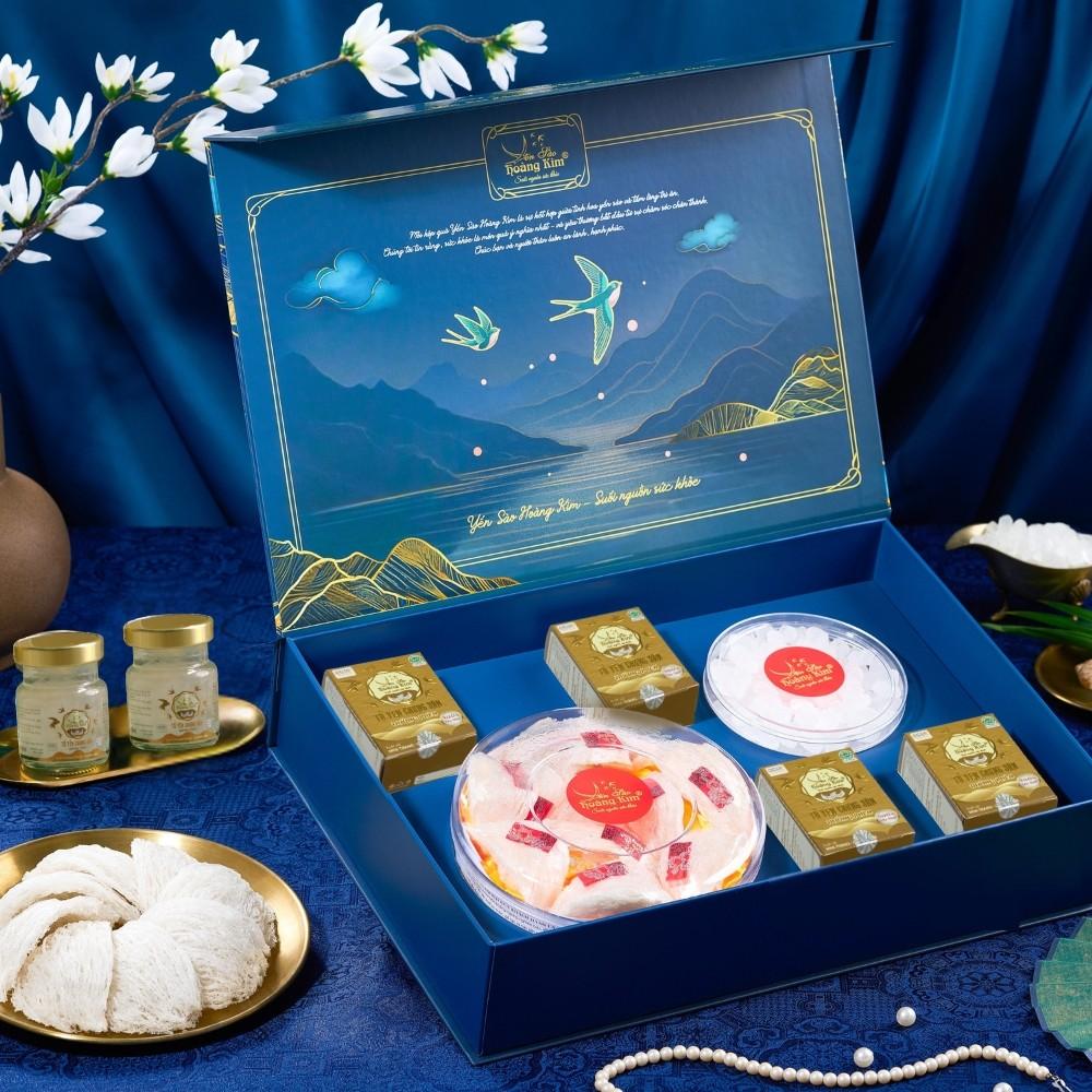 [CHÍNH HÃNG] Yến Sào Hoàng Kim - Hộp Quà Nguyên Bảo Phú Quý (50g Tổ Yến Thượng Hạng &amp; 4 Hũ Yến Chưng Đường Phèn) - Quà Biếu Cao Cấp, Sang Trọng