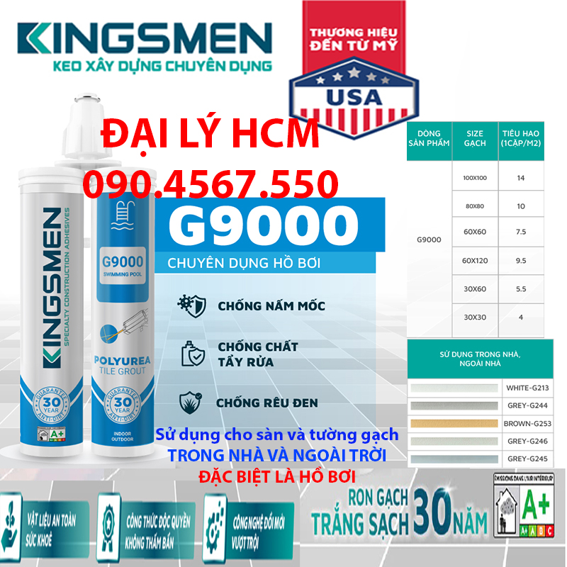 Keo Ron Gạch Epoxy G9000 - Thế Hệ Mới Kingsmen. RON GẠCH TRẮNG SẠCH 30 NĂM - Keo Ron gạch 2 thành phần
