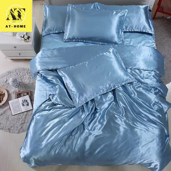 (Hàng LOẠI 1 - Không Nối Vải) Bộ Vỏ Chăn Ga Gối Phi Lụa 5 Món Cao Cấp LAN PHAM BEDDING - Màu Xanh Da Trời