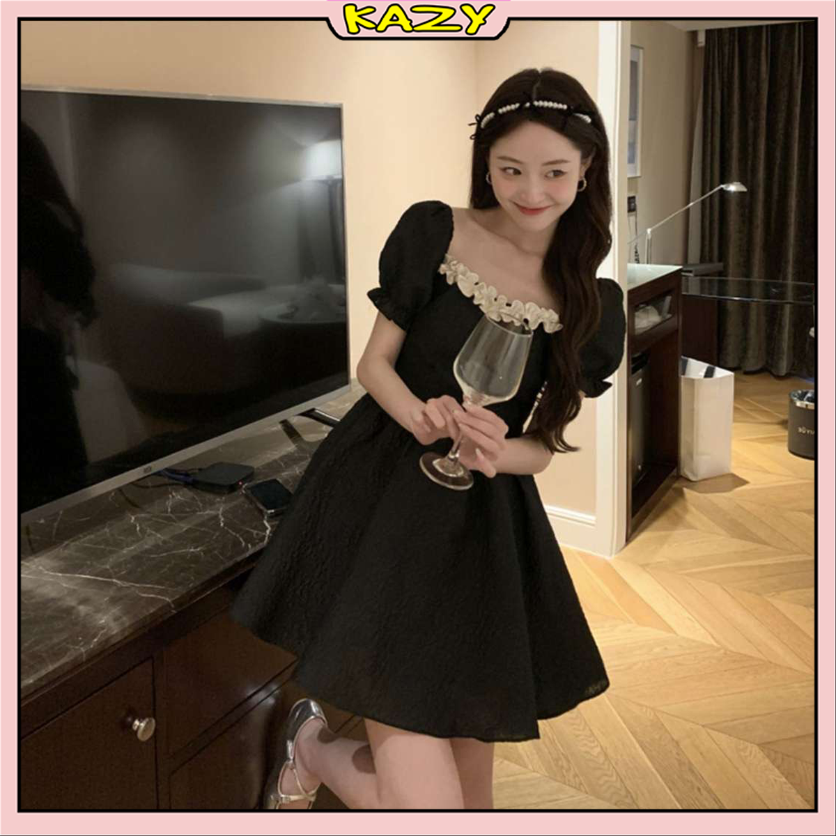 Đầm váy công chúa Babydoll khoét lưng thắt nơ xinh xắn phong cách tiểu thư Hàn Quốc KAZY STORE V011