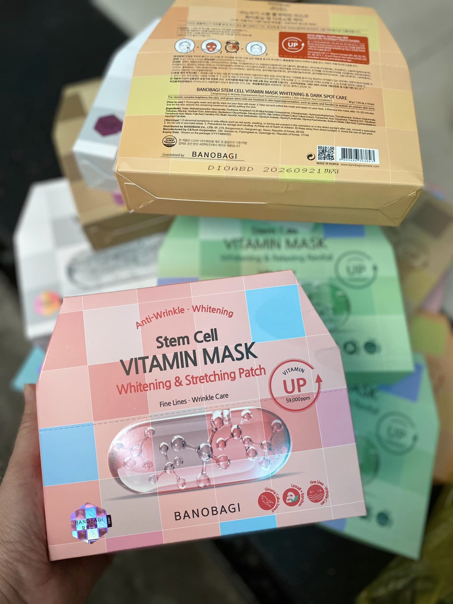 hộp 10 miếng mặt nạ mặt nạ banobagi Stem Cell Vitamin Mask Whitening & Stretching Patch 30gx1-hồng đậm