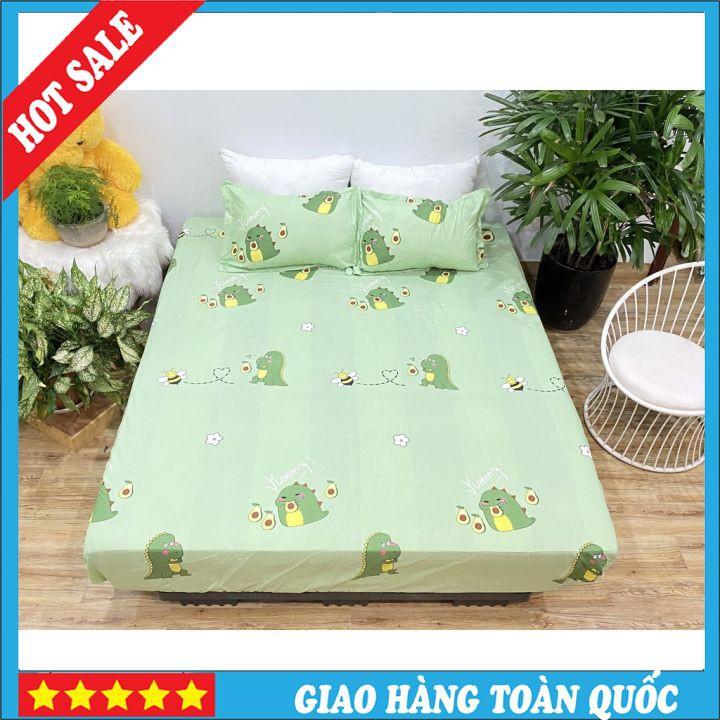 ( chăn ga mẫu hoạt hình ) Trọn Bộ Drap Chăn Ga Gối Khủng Long Xanh Lá Cho Bé Màu Siêu Yêu NT SHOP( chat chọn size)