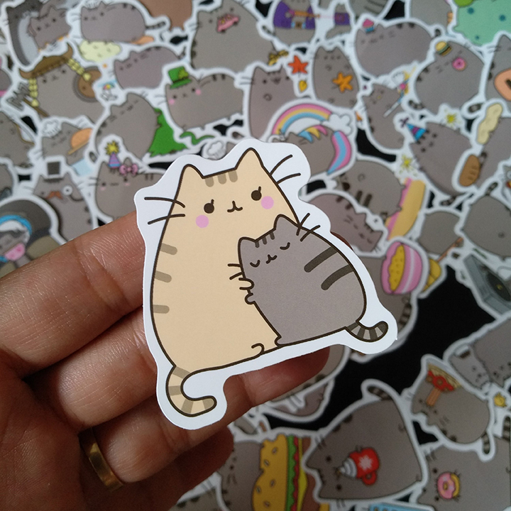 Bộ Sticker dán cao cấp chủ đề MÈO PUSHEEN - Dùng dán Xe, dán mũ bảo hiểm, dán Laptop