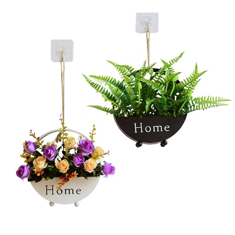 Giỏ hoa lá giả treo tường trang trí nội thất phòng khách, ban công, tiểu cảnh độc đáo Flowermini GH-04