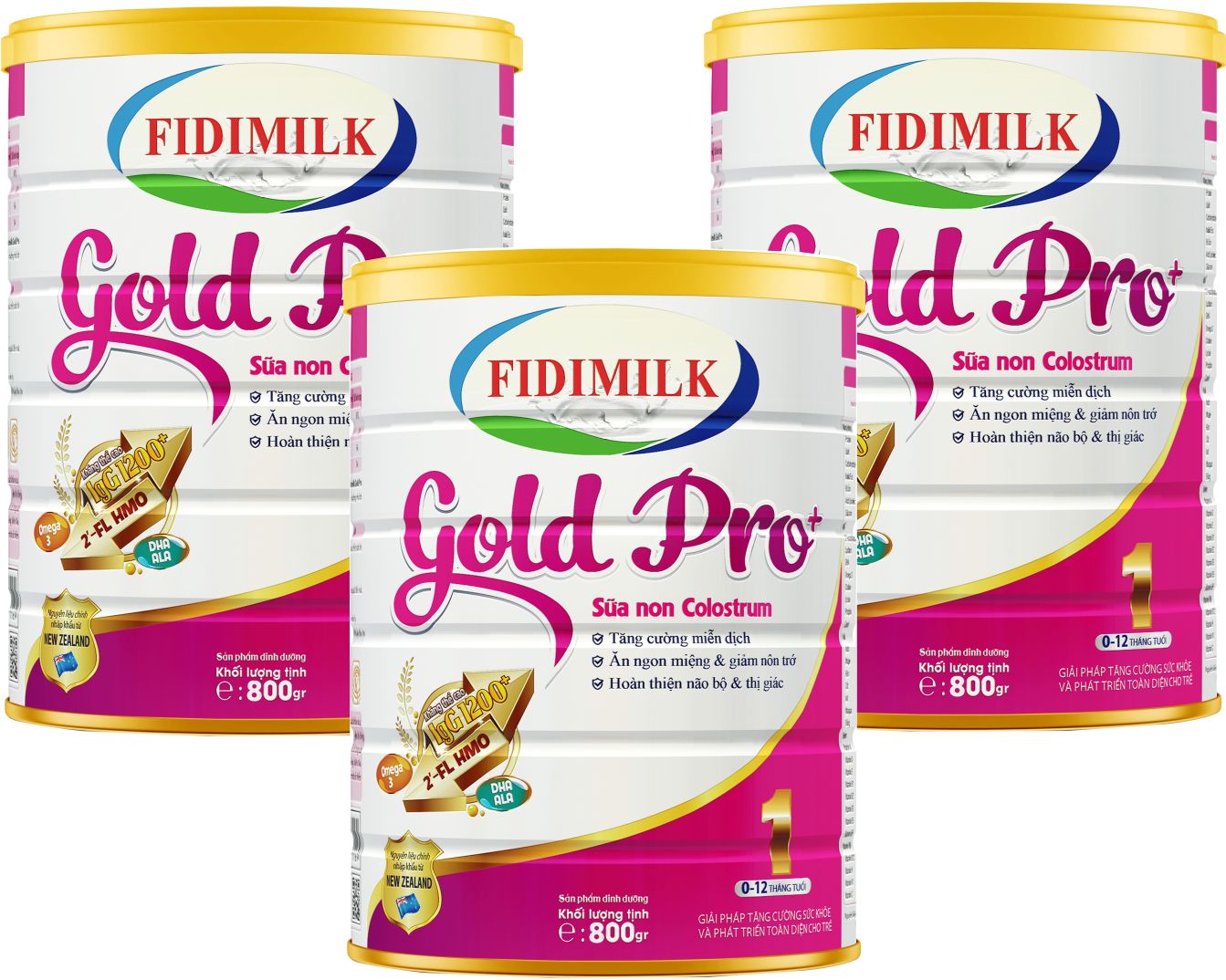 Combo 3 lon Sữa công thức FIDIMILK GOLD PRO +1 lon 800g - Dinh dưỡng phát triển toàn diện, chứa sữa non Colostrum dành cho Bé 0-12 tháng tuổi.