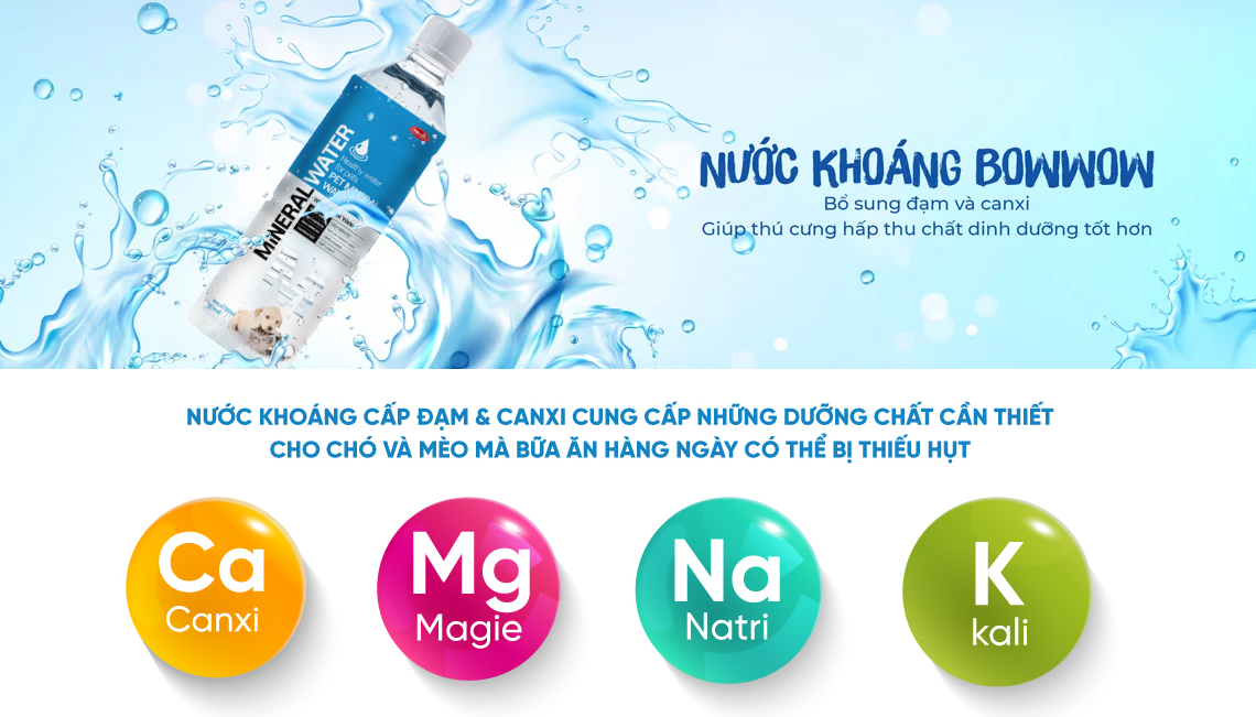 Nước Khoáng Cung Cấp Đạm &amp; Canxi Cho Chó Mèo Bow Wow Chai 500ml