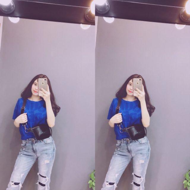 Áo pull in chữ xanh hàng loại đẹp