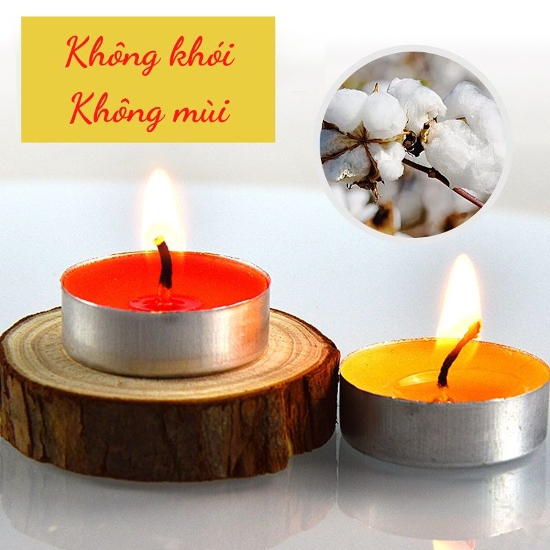 Nến bơ Tealight (hộp 100 viên), không khói không mùi an toan cho sức khỏe khi đốt, thành phần chính từ bơ thực vật.