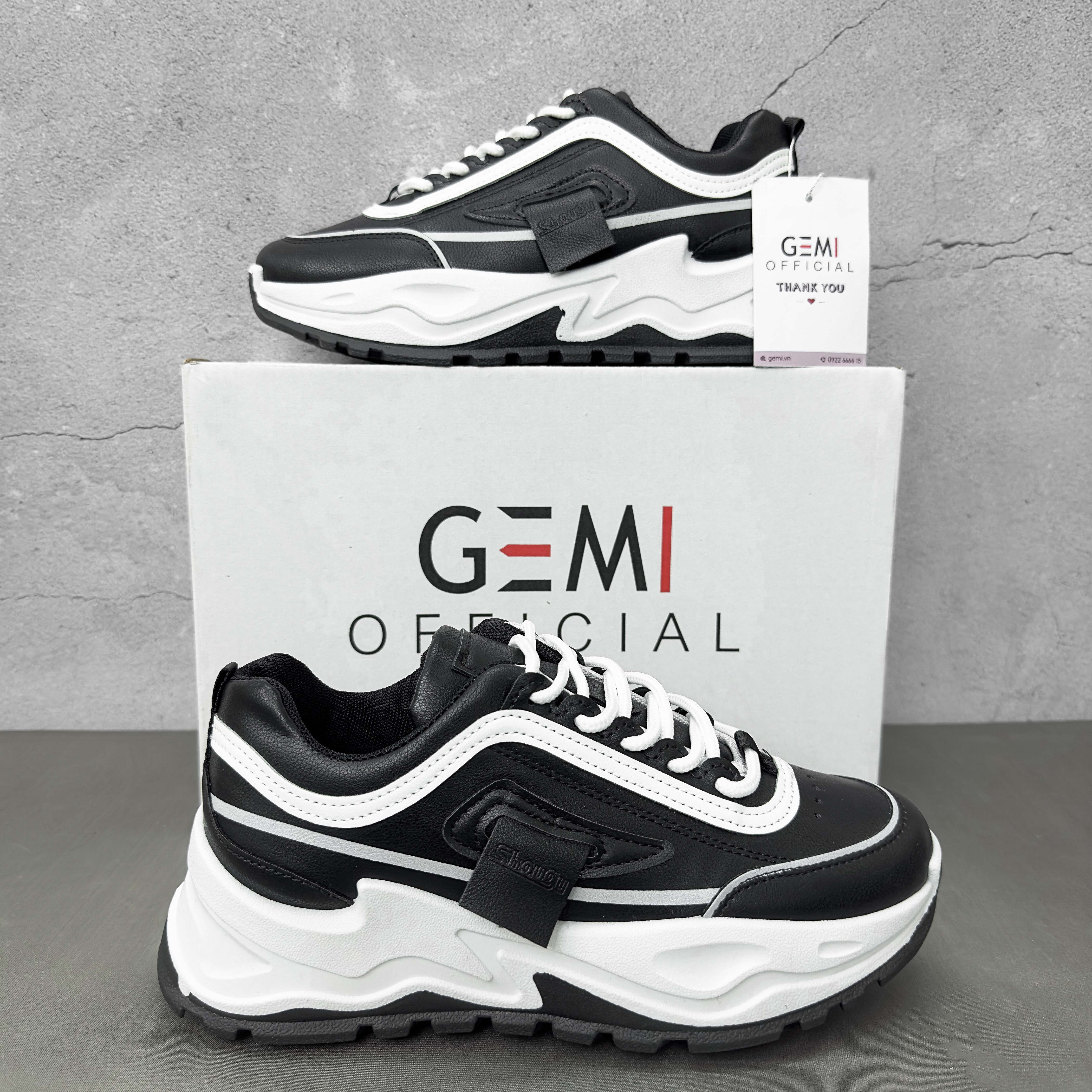 Giày thể thao nữ GEMI - giày ullzzang màu Trắng- Đen, Kiểu dáng Hàn phối đồ cực đẹp- M7236