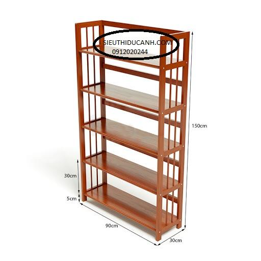 Kệ Sách Gỗ Cao Su Tự Nhiên 5 Tầng Rộng 90cm Cao Cấp
