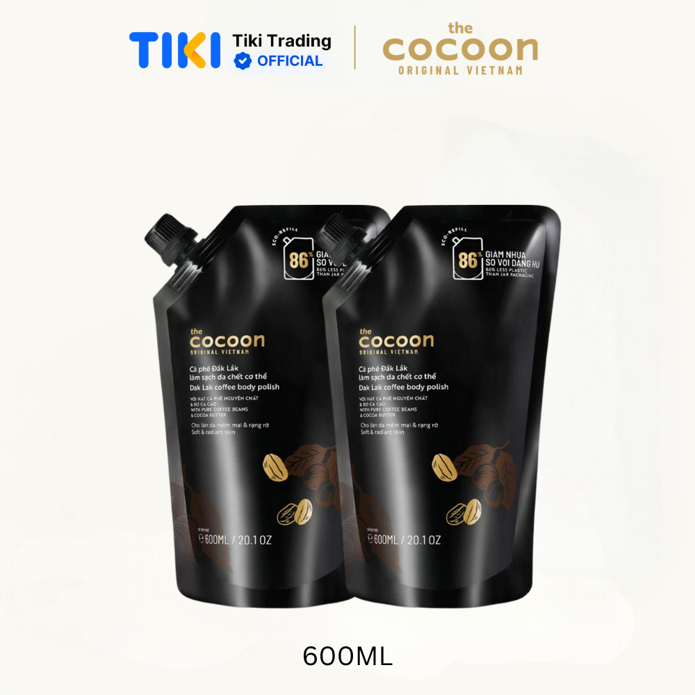 Combo 2 Cà phê Đắk Lắk làm sạch da chết cơ thể Cocoon - Túi refill 600ml
