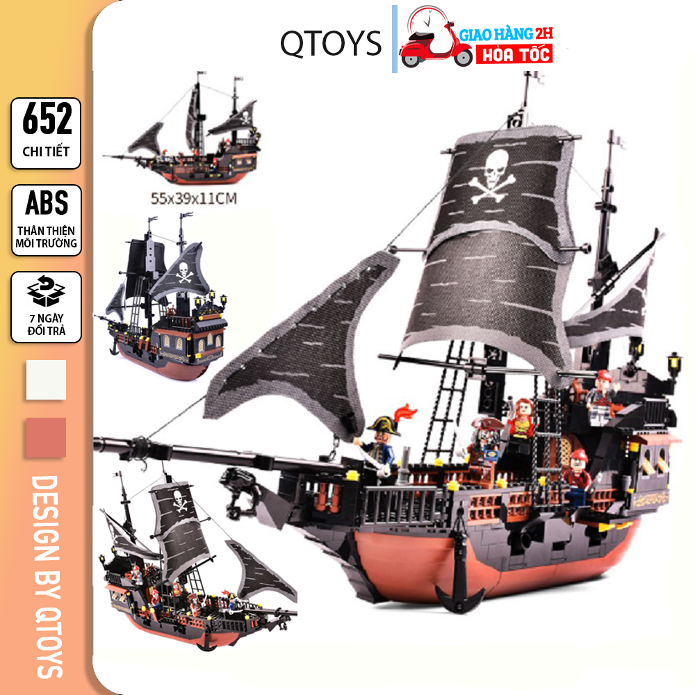 Đồ chơi lắp ráp Tàu Ngọc Trai Đen Black Pearl dài 55cm , lắp ghép mô hình Tàu hải tặc cướp biển