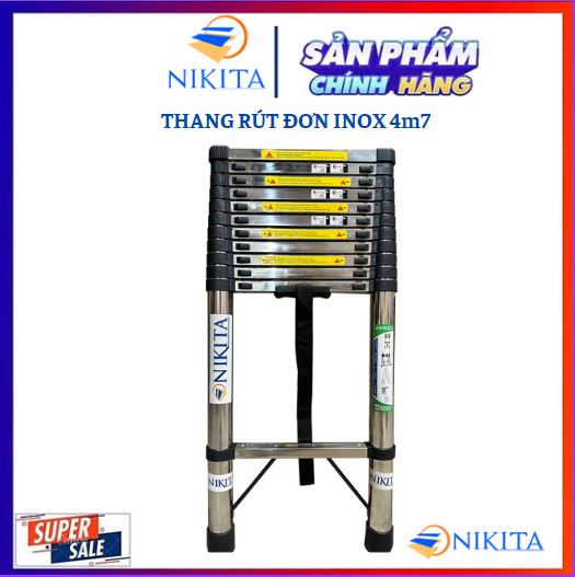 Thang Nikita rút đơn inox, chân tròn có rãnh chống trượt, an toàn, dễ di chuyển