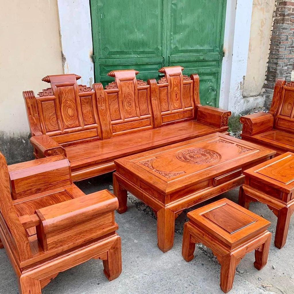 Bộ bàn ghế phòng khách âu á tay hộp gỗ hương đá tay 10