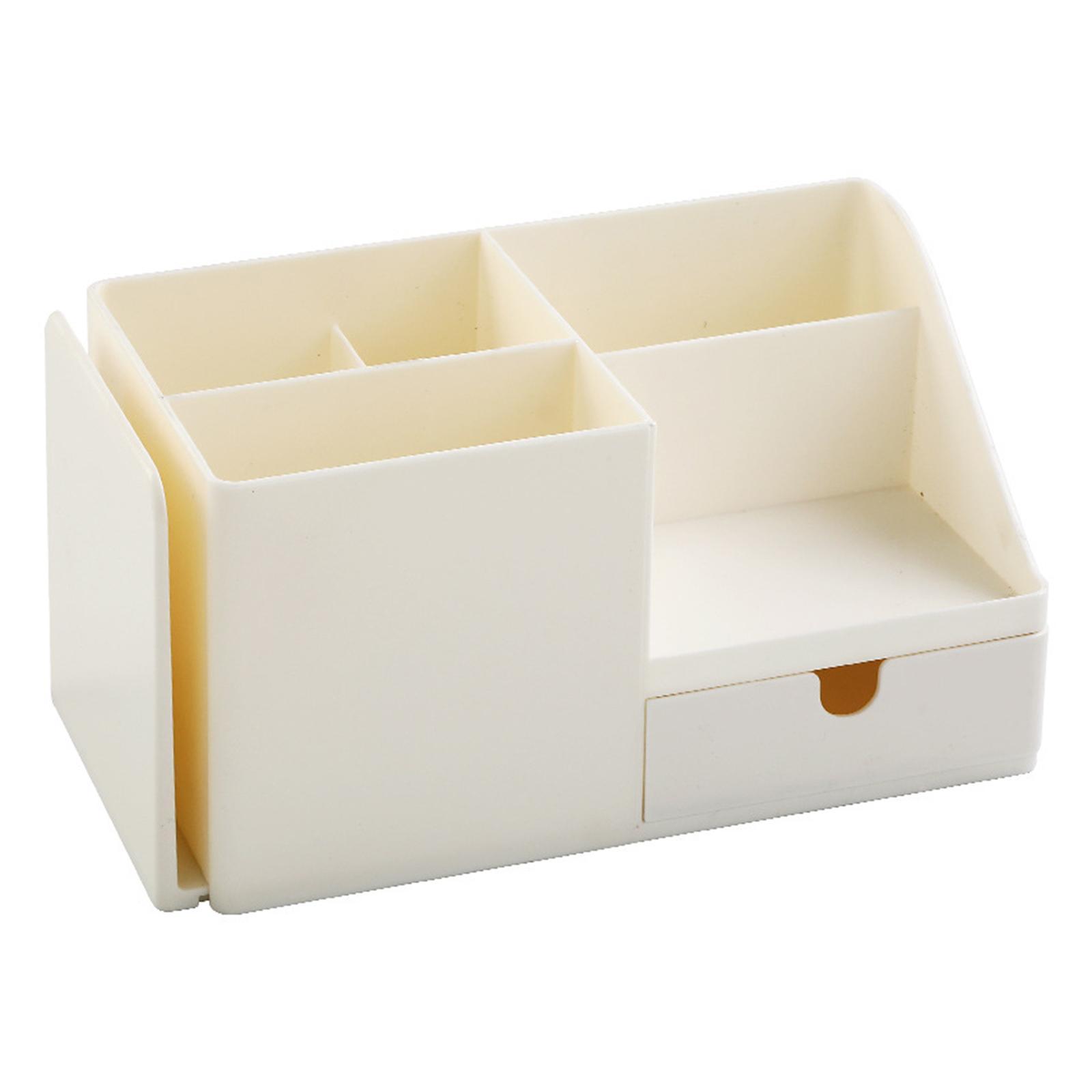 Plastic Desk Organizer 6 Compartments with Pen Holder, Drawer and Book Stand for Home Office and School