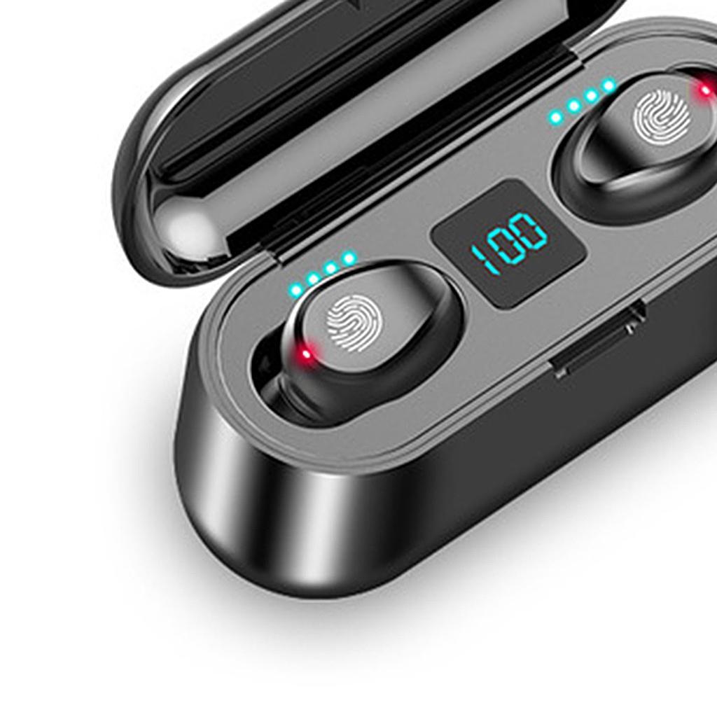 F9 Bluetooth 5.0 Headset TWS Wireless Earphones 1200mAh black