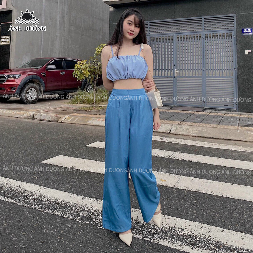 Set áo 2 dây croptop và quần ống rộng nữ lưng cao Ánh Dương Clothing M127, set đồ nữ cá tính