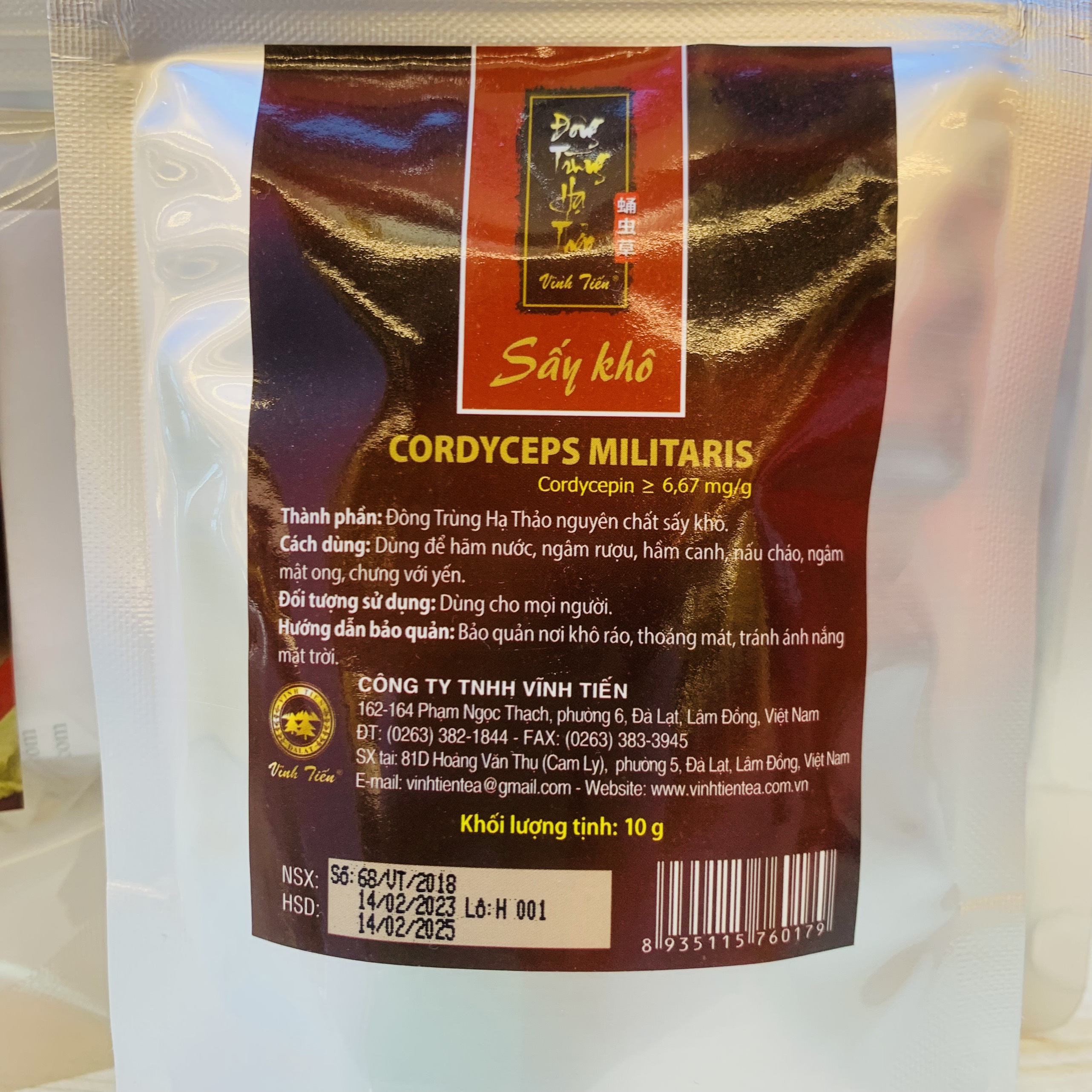 Nấm Đông Trùng Hạ Thảo Vĩnh Tiến Nguyên Chất Sấy Khô Hộp 10g - Cordyceps Militaris