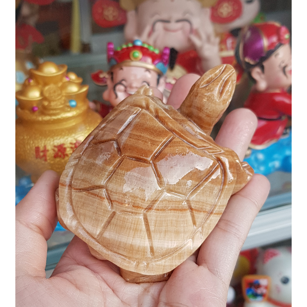 (5 màu) Tượng Rùa bằng đá tự nhiên size 8cm tạc thủ công bằng tay - tặng kèm 10 xu vàng mini may mắn