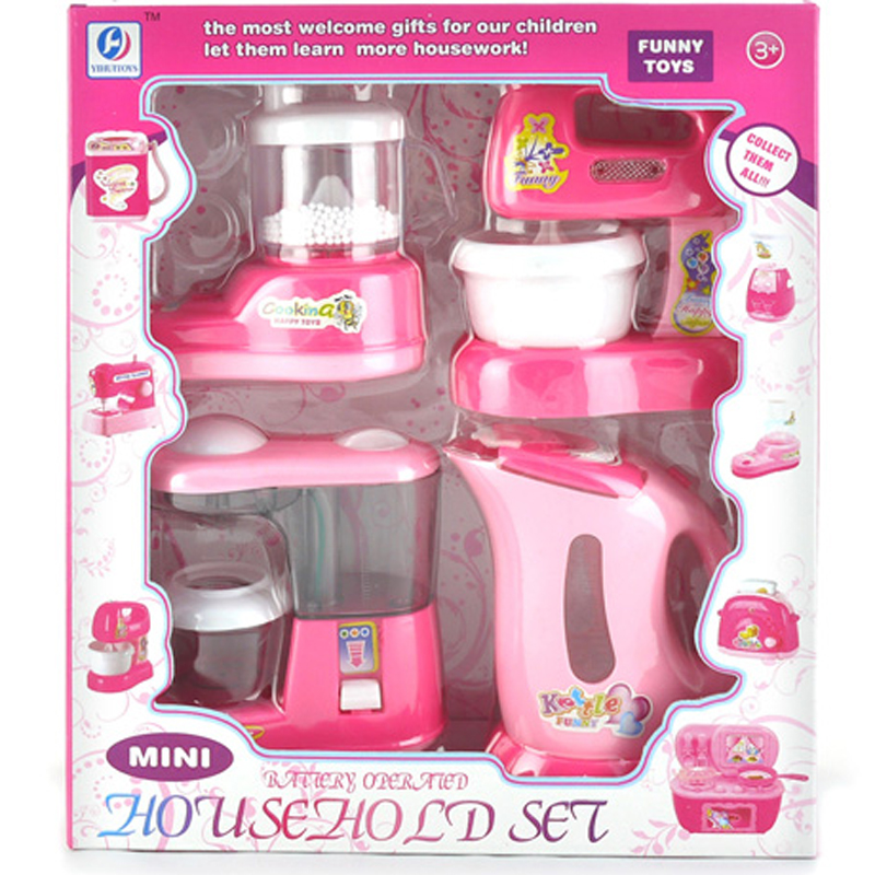 Bộ đồ chơi phụ kiện đồ dùng gia đình màu hồng cho nhà búp bê (có âm thanh, giao mẫu ngẫu nhiên)