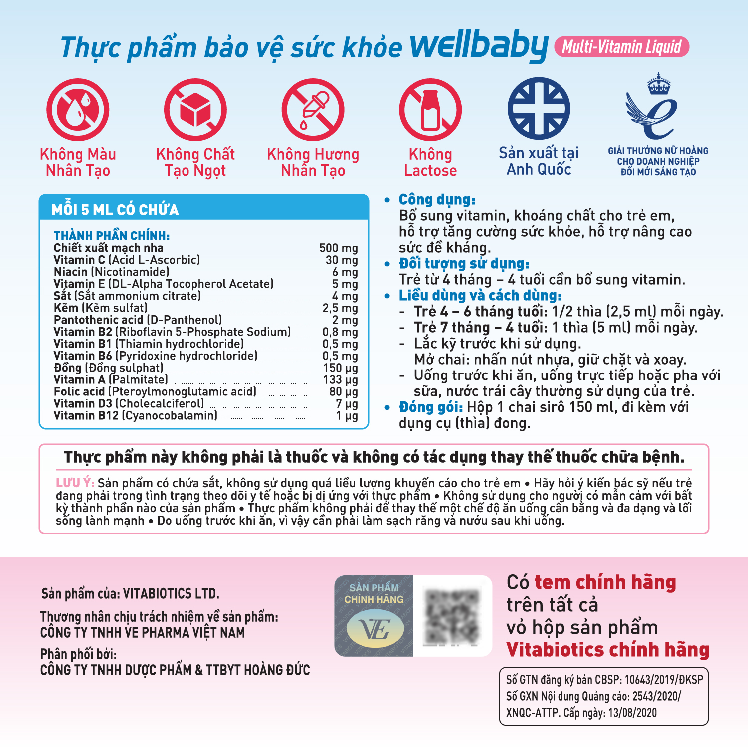 Bộ Sản Phẩm Siro Cho Bé Vitabiotics WELLBABY Multi-Vitamin Liquid 150ml Và WELLKID Multi-Vitamin Liquid 150ml