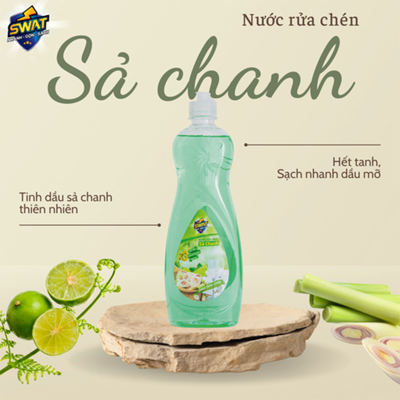 Nước Rửa Chén SWAT Hương Sả Chanh Siêu Sạch 400Gr Nhỏ Gọn