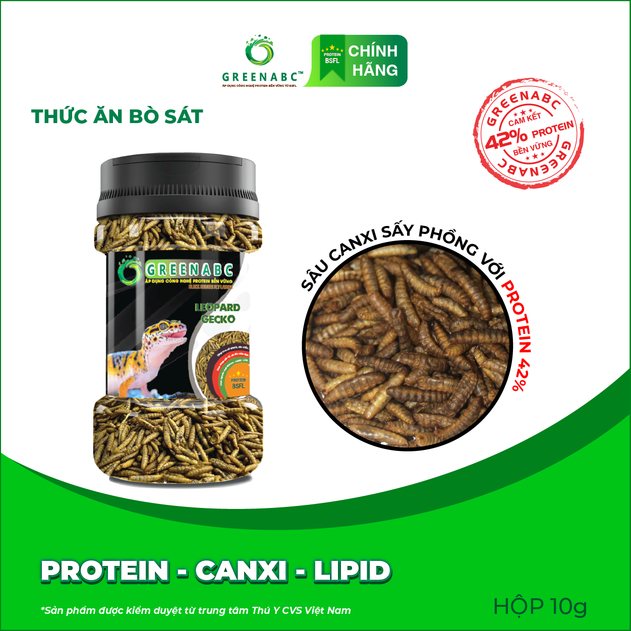 Thức ăn bò sát Thằn Lằn Da Báo GREENABC - Leopard Gecko – Hàm lượng protein 44.9% giúp tăng trưởng nhanh, lên màu đẹp, phát triển toàn diện – Hộp 10g