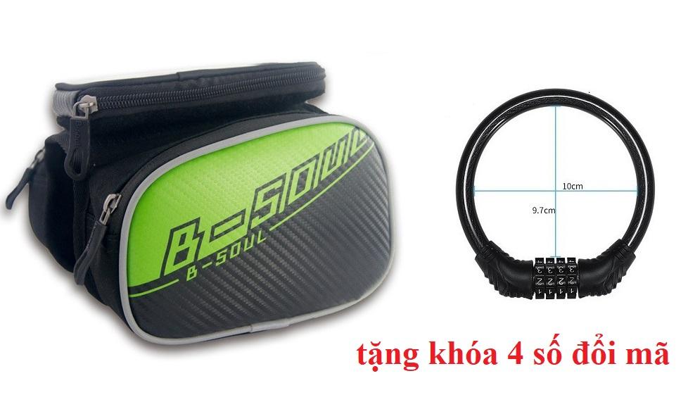 (Tặng khóa 4 số đổi mã )Túi 4 Ngăn Treo Sườn Xe Đạp Kèm Túi Chống Nước Cho Điện Thoại