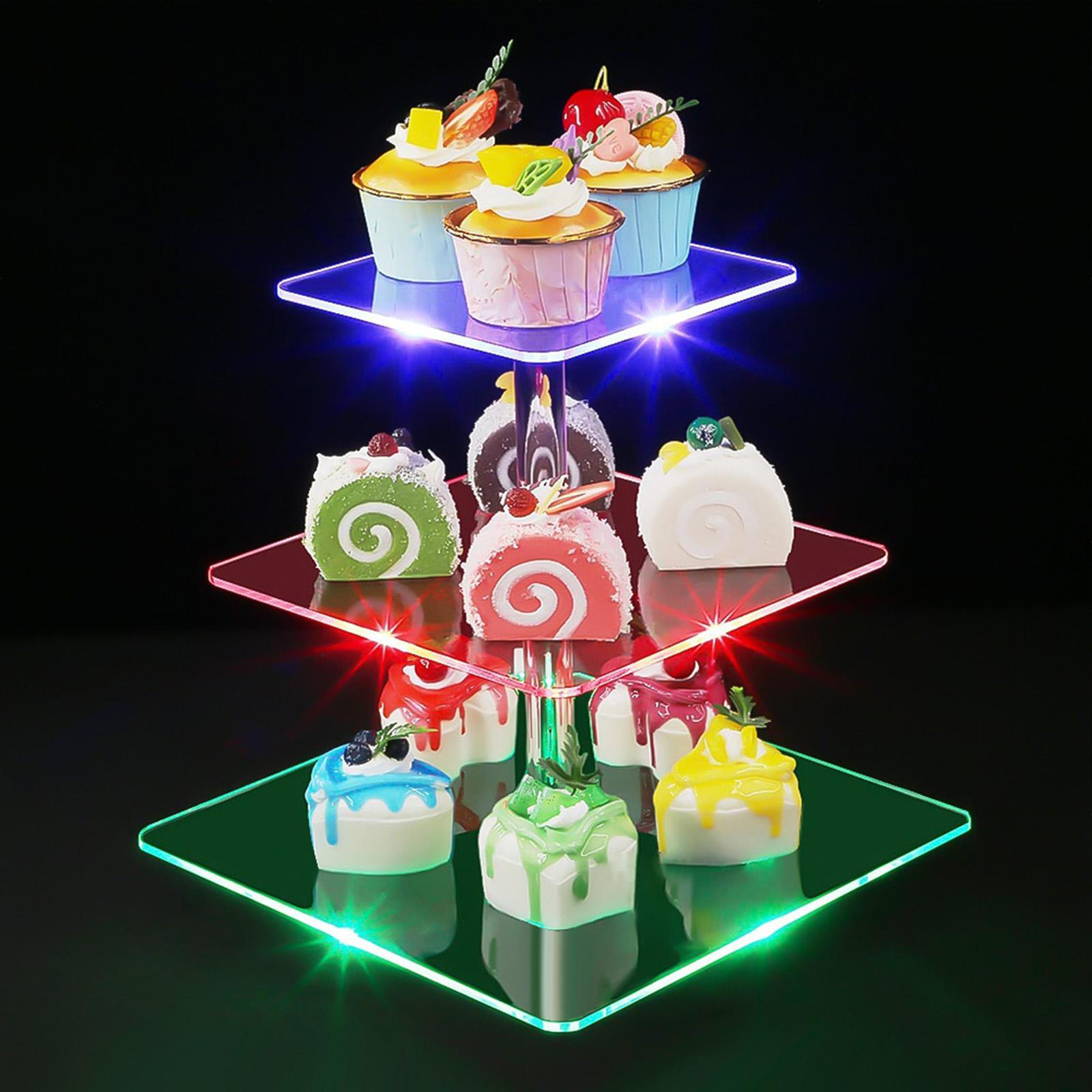 Cake Stand 3 Tier Cupcake Holder with Light Riser Display Stand Party Decor Acrylic Cupcake Stand Dessert Stand for Table Event Cookie Cake