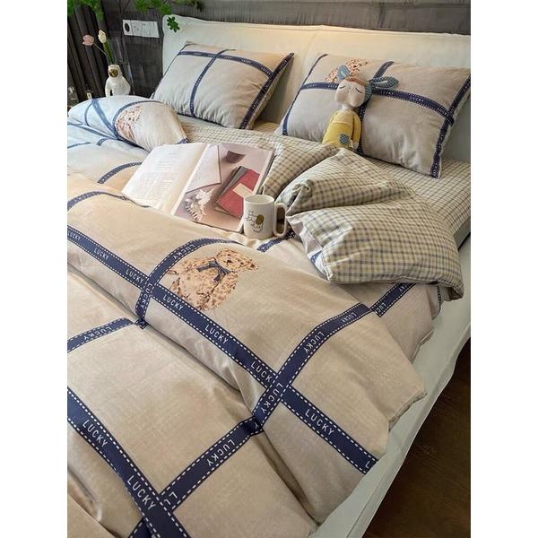 Bộ Chăn Ga Gối Cotton Living 100%cotton Hàng Nhập Khẩu Cao Cấp 4 Món Gấu Teddy