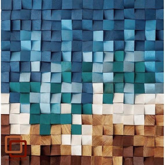 Tranh gỗ trang trí 3D XANH NGỌC VÀNG VUÔNG (Wood mosaic) - KÍCH THƯỚC 50x50, 80X80cm